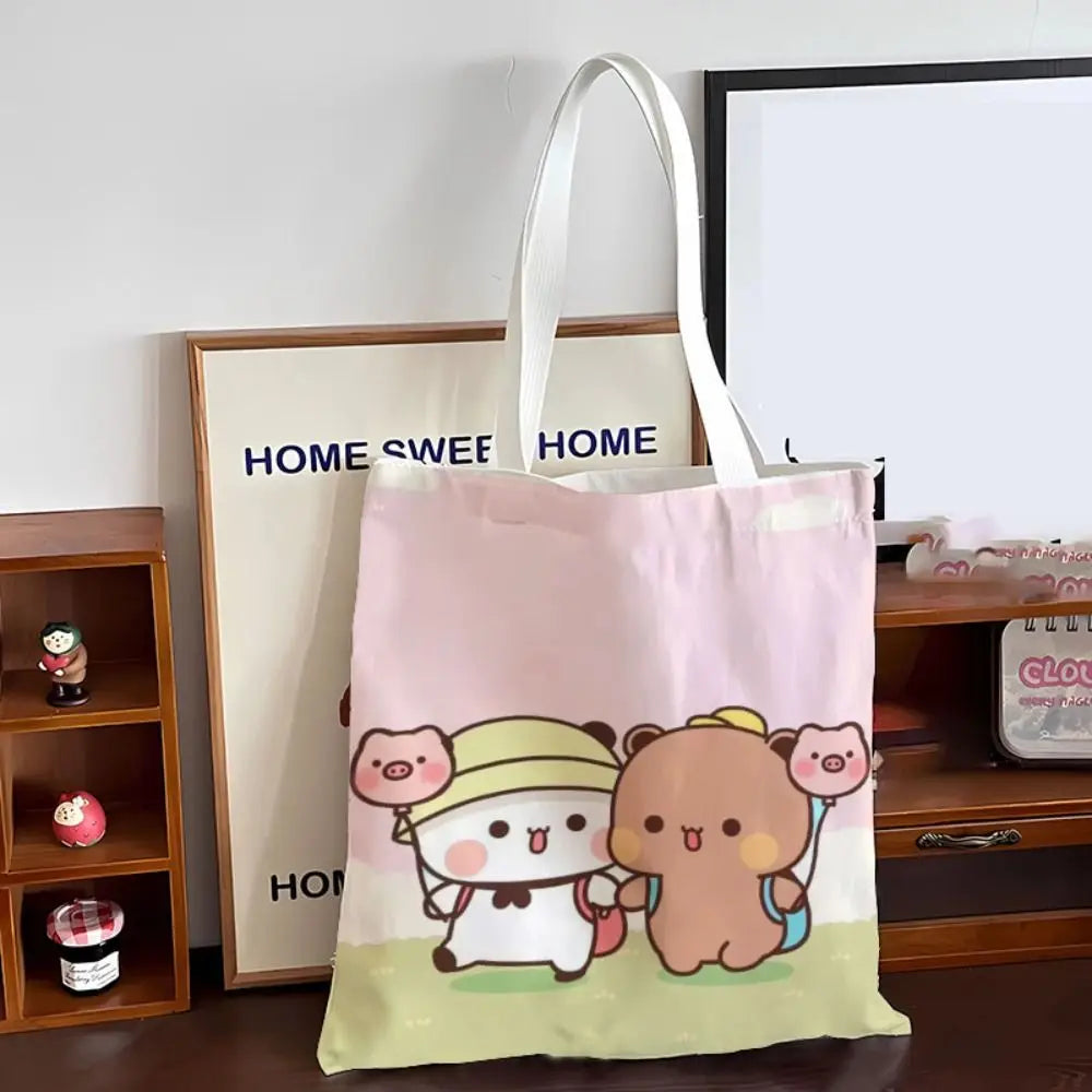 New Large Capacity Cute Tote Bag Bubu Dudu Panda Bear Niche Couple Handbag Class File Bag Portable Cartoon Canvas Bags