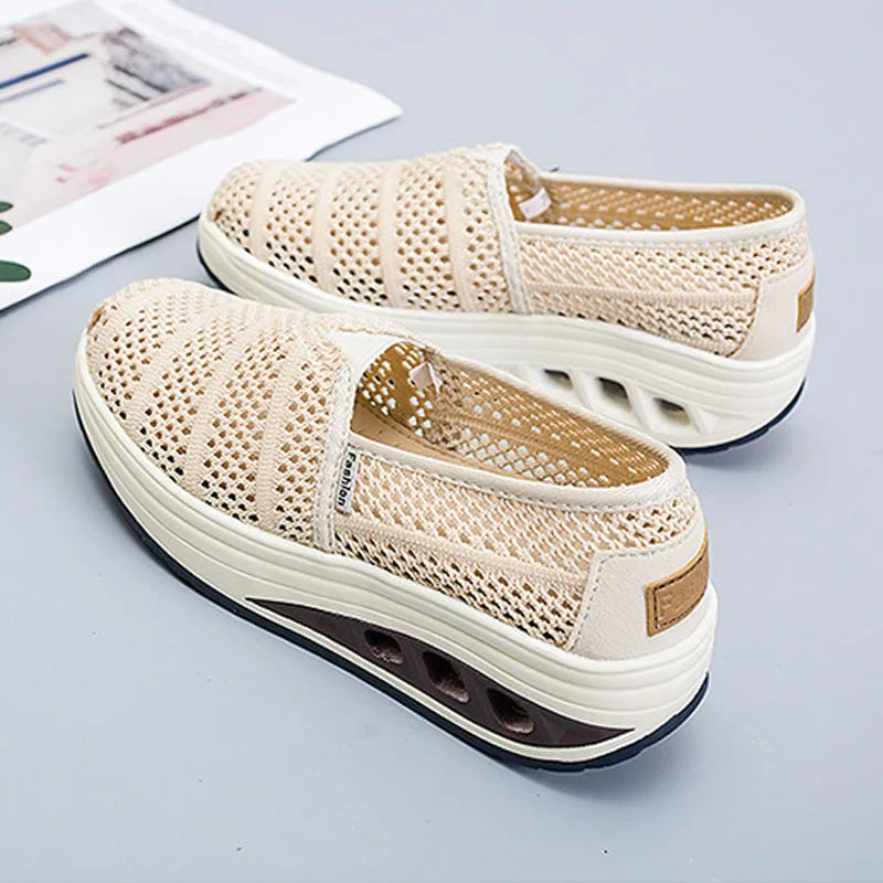 Women's Mesh Breathable Loafers Solid Color Slip On Summer Platform Sneakers Women Walking Casual Shoes Zapatos Mujer WSH5094
