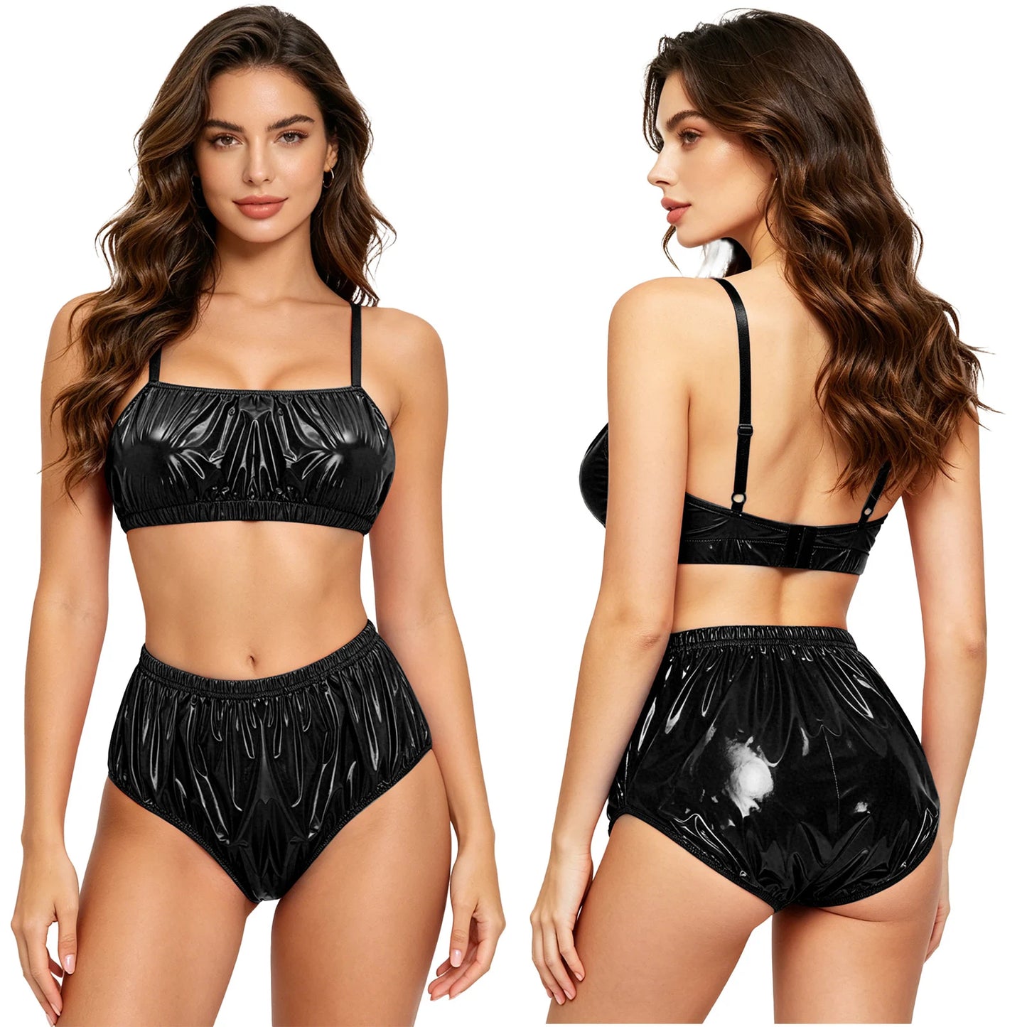 Women Waterproof Bikini Set Swimsuit Bathing Suit No-pad Bra Top with Swim Shorts for Beach Pool Sunbathing Nightwear Clubwear