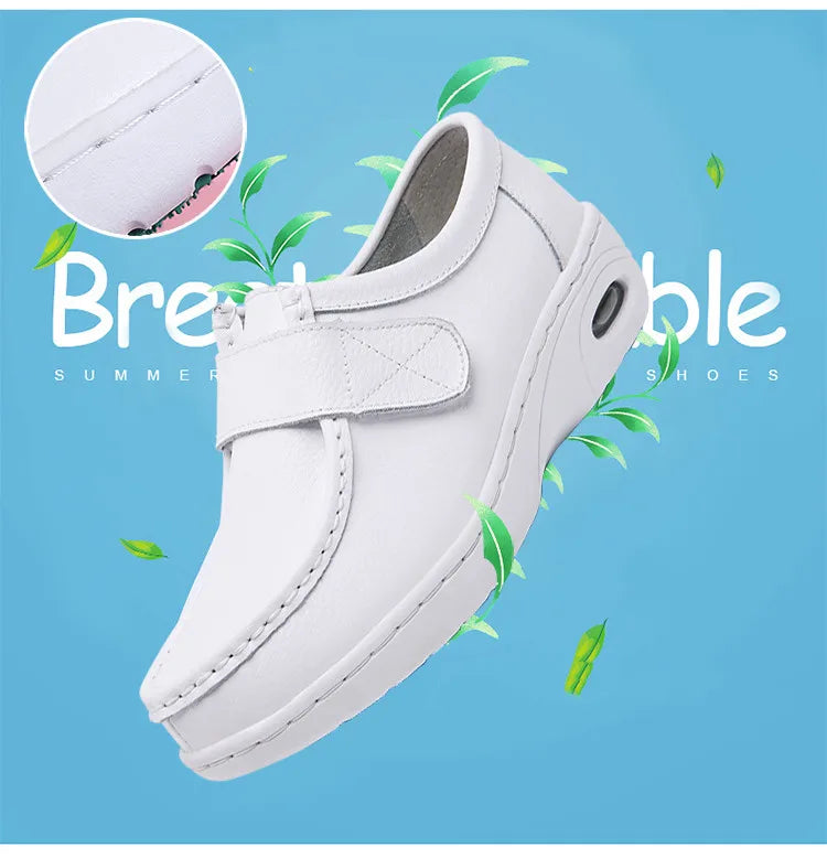 STRONGSHEN Women Platform Wedges Casual White Shoes Soft Nurse Work Shoes Hollow Out Breathable Comfort Non-slip Nursing Shoes