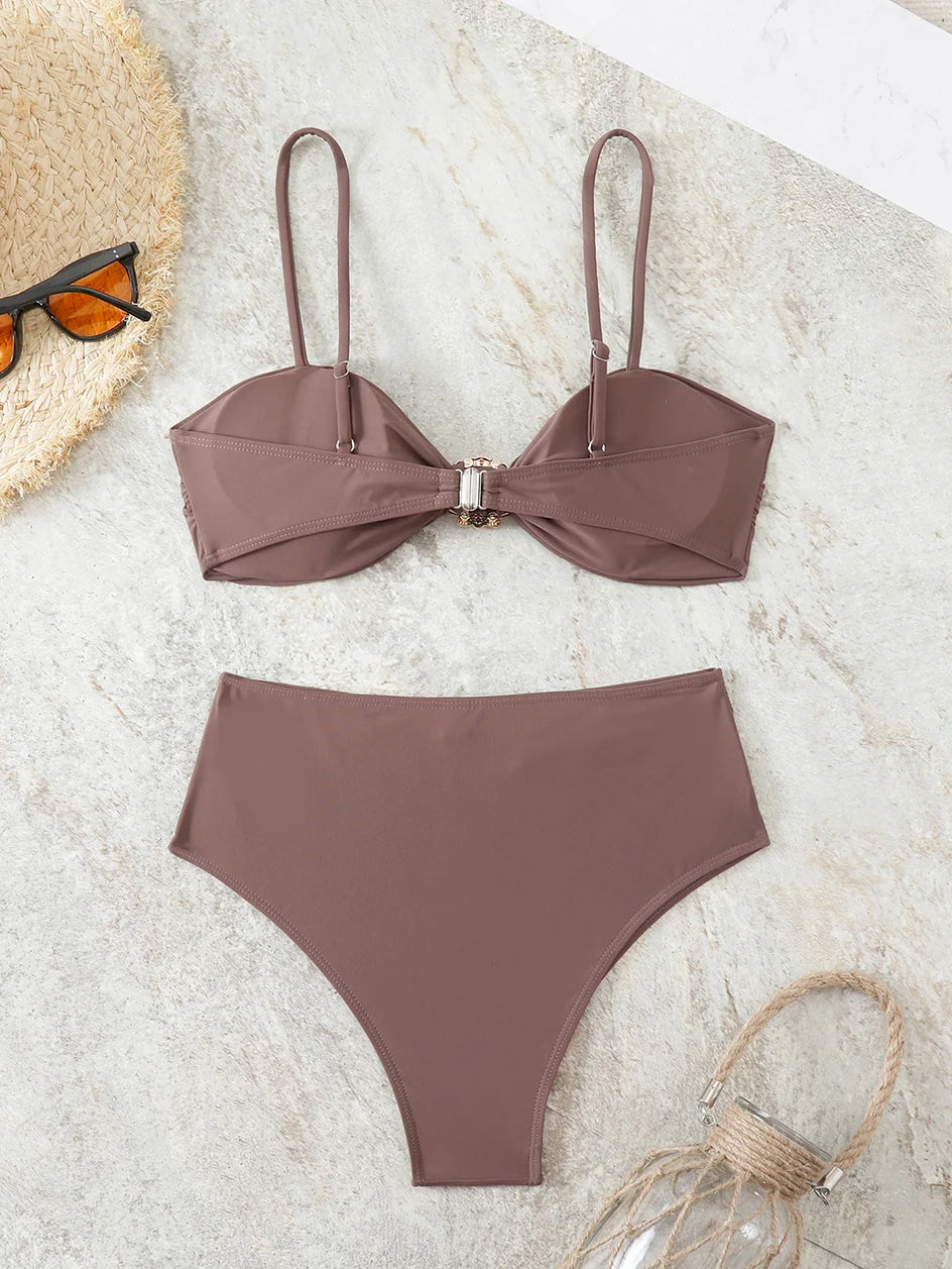 High Waist Bikini Women's Swimsuit Two-piece Bathing Suits Bandeau Woman Swimwear 2026 Trend Bikinis Sets Brazilian Beach Wear