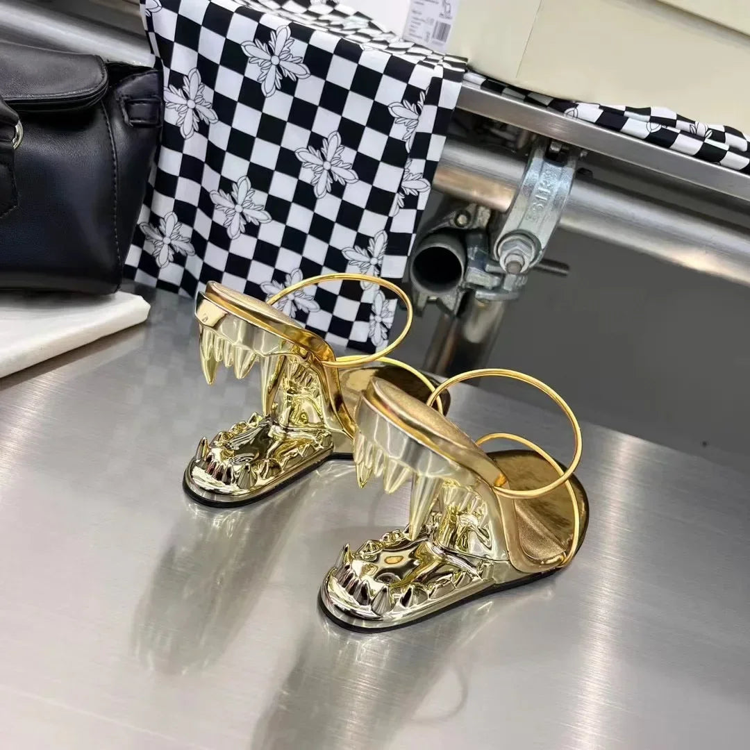 Spring Fashion Show, Teeth Shaped Heels, High Heels with Exposed Toes, Sloping Heels, Round Toe Fashion Women's Shoes