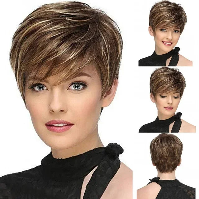 Short Brown Bob Wigs for Women Mixed Blonde Synthetic Natural Hair Wig