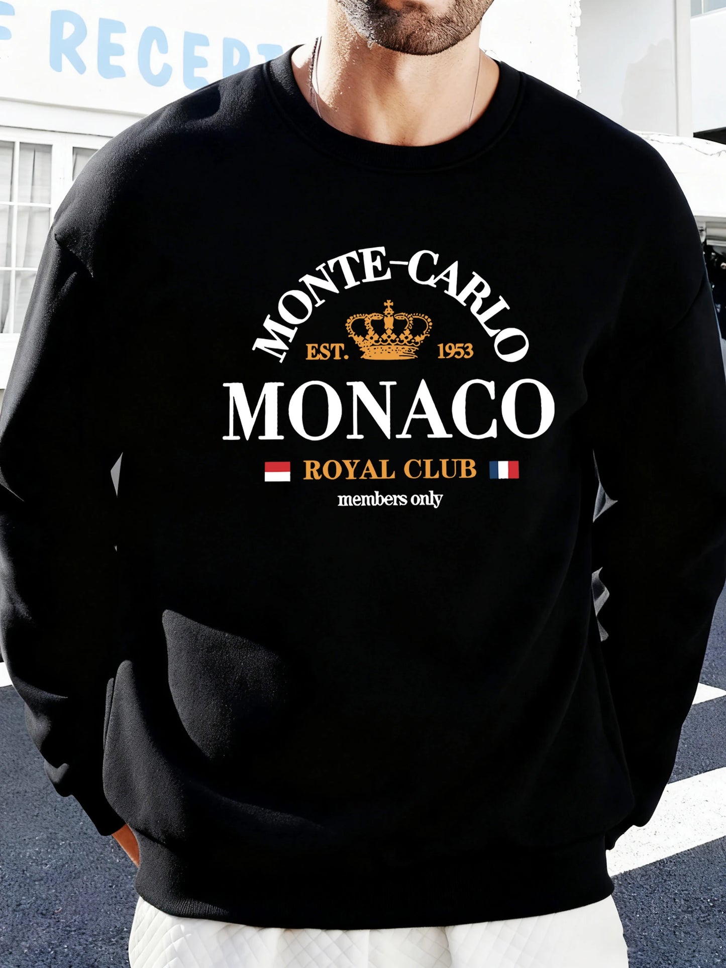 Monte-Carlo Monaco Pattern Men Sweatshirt Comfortable Fleece Streetwear Soft Casual Clothes Autumn High Street Clothing Male BAZAARHUBO