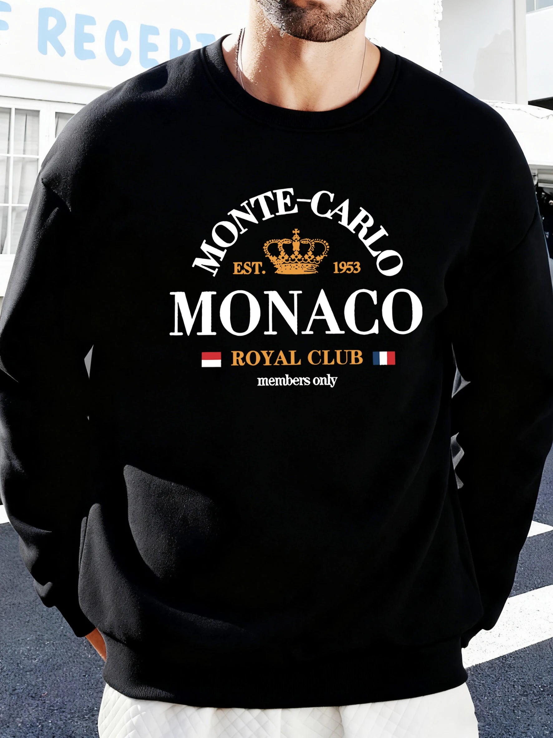 Monte-Carlo Monaco Pattern Men Sweatshirt Comfortable Fleece Streetwear Soft Casual Clothes Autumn High Street Clothing Male BAZAARHUBO