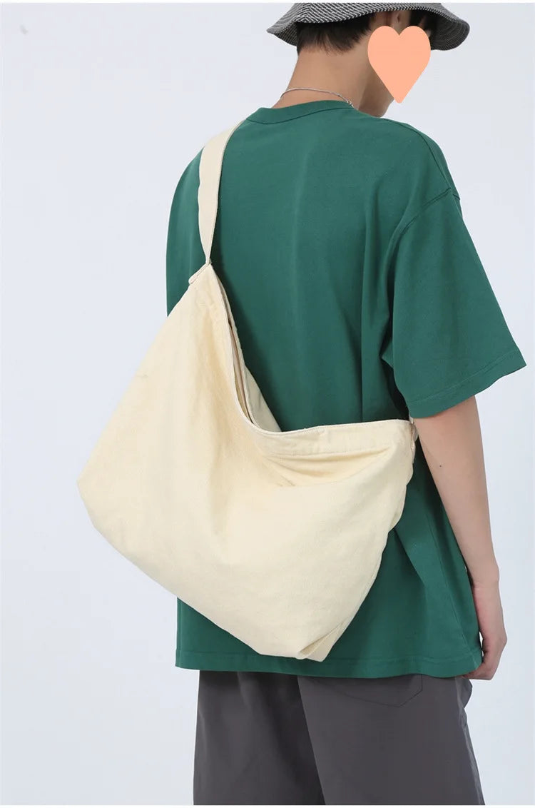 Simple Shoulder Bags Men Solid Cleanfit Unisex Bolsos Vintage Thicken Autumn Japanese Harajuku Canvas Large Capacity Handbags