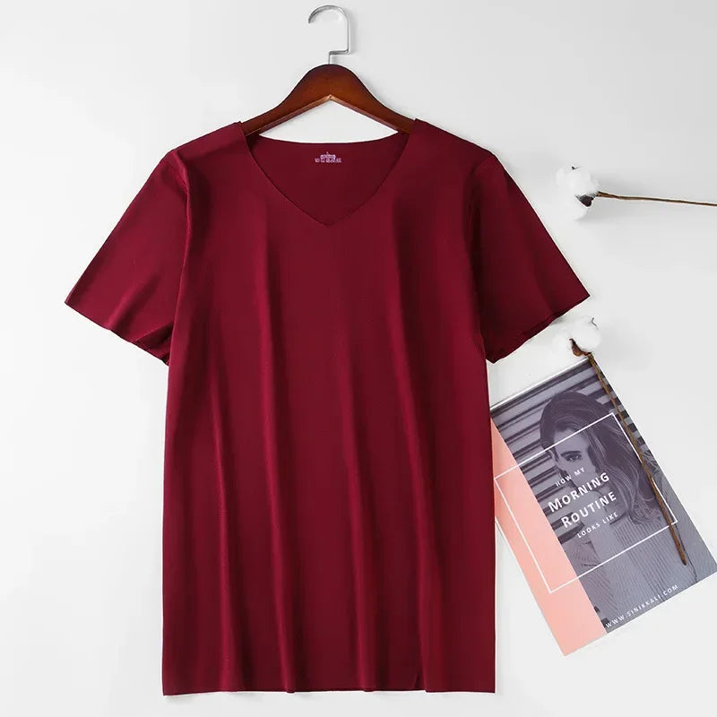 Ice Silk Men T-shirts Summer Seamless Sport Underwear Casual V-neck Thin T-shirts Quick Dry Shirt Tops Bottoming Shirt for Men