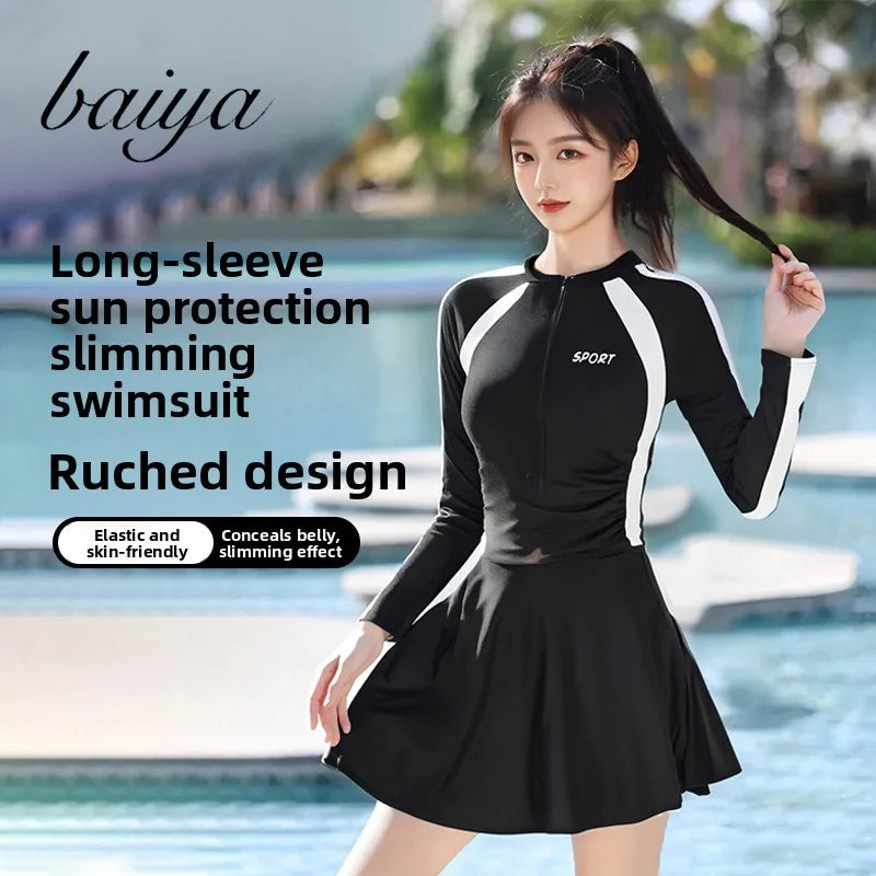 plus Size  Swimsuit Long Sve Holiday Swimwear for Women Casual Sle Milk Silk Fabric round Ne Fixed Chest Pad