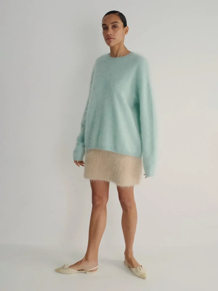 Blubelle Women's Autumn Winter Solid Color Knit Sweater O-Neck Long Sleeve Loose Fit Casual Relaxed Fashion Pullovers