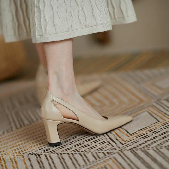 Office Ladies Summer Footwear High Heels Pumps On Heeled Square Toe Shoes For Women 2025 Fashion Leather Casual Slip A Vacation
