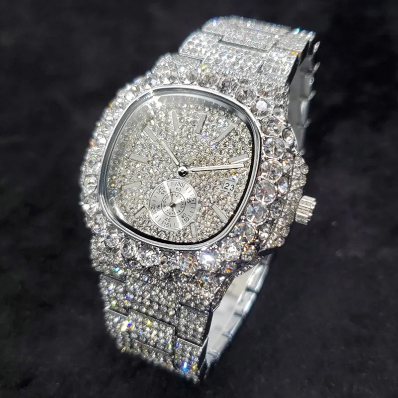 MISSFOX Iced Out Watch For Men Luxury Fashion Gold Quartz Watches Hip Hop High Quality Waterproof  Male Daimond Clock New Gift