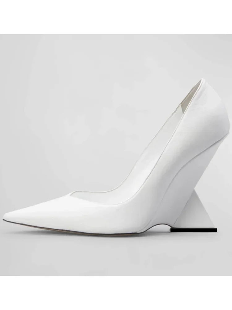 Summer 2024 New High Heels Thick Sole Thick Heel Lacquer Leather Shallow Mouth Pointed Fashion Sexy Women's Oversized Shoes