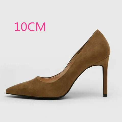 2025 Flock Leather Heels Women Pumps Bucket Pointed Toe High Heels Sexy Lady Shoes Thin Heels Chaussure Femme Autumn