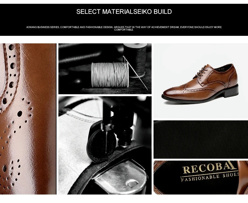 High Quality Genuine Leather Brogue Men Elevator Shoes 6CM Height Increase Oxford Men Formal Dress Shoes Business Office Wedding
