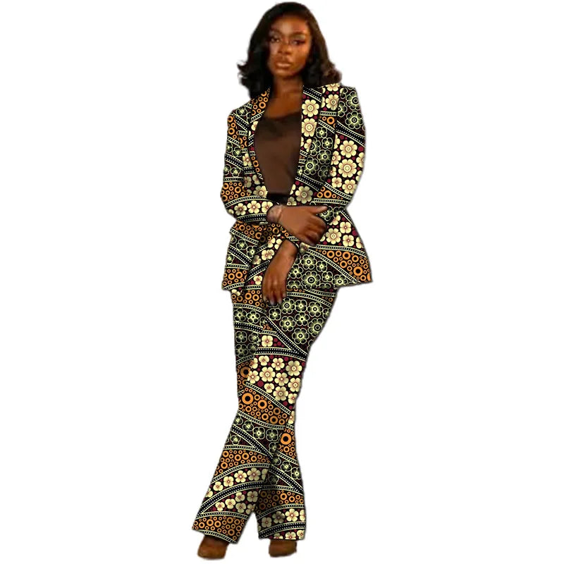 African Couture Women's Suit Ethnic Style Print Female Blazers With Pants Customized Ladies' Gown
