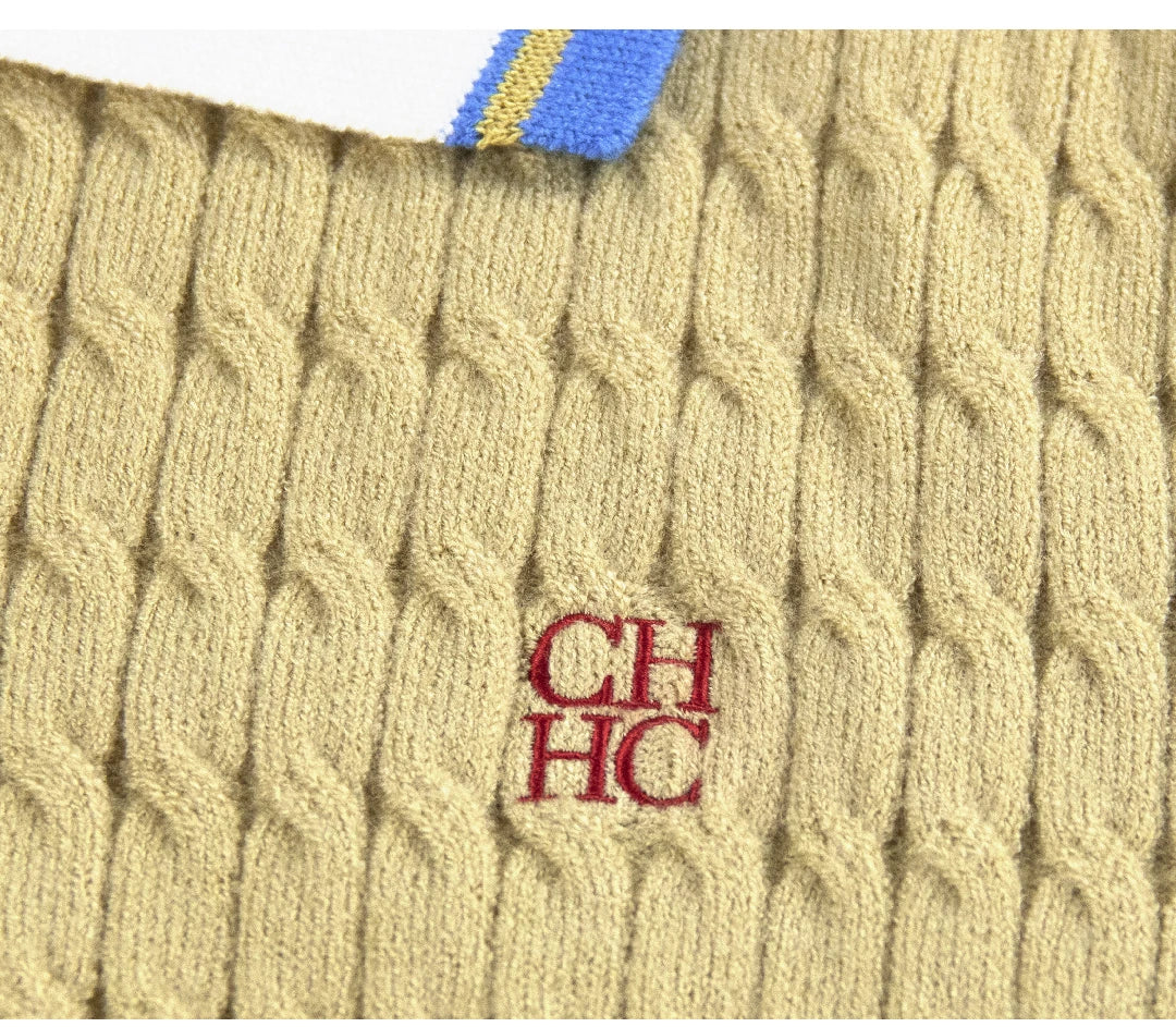 CH Solid Color Embroidered Knit Polo Shirt Women Elegant Short Sleeve Ribbed Trim Office Casual Tops