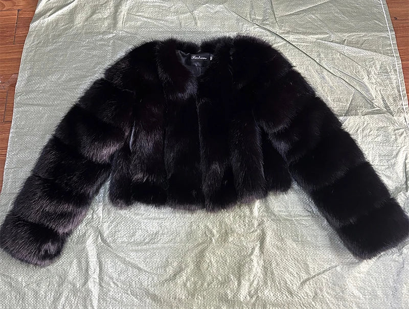 Faux Fox Fur Coat V-Neck Winter Woman Long Sleeve Warm Winter Coat Women Fashion Luxury New Fur Jacket Teddy Chic Outwear 2024