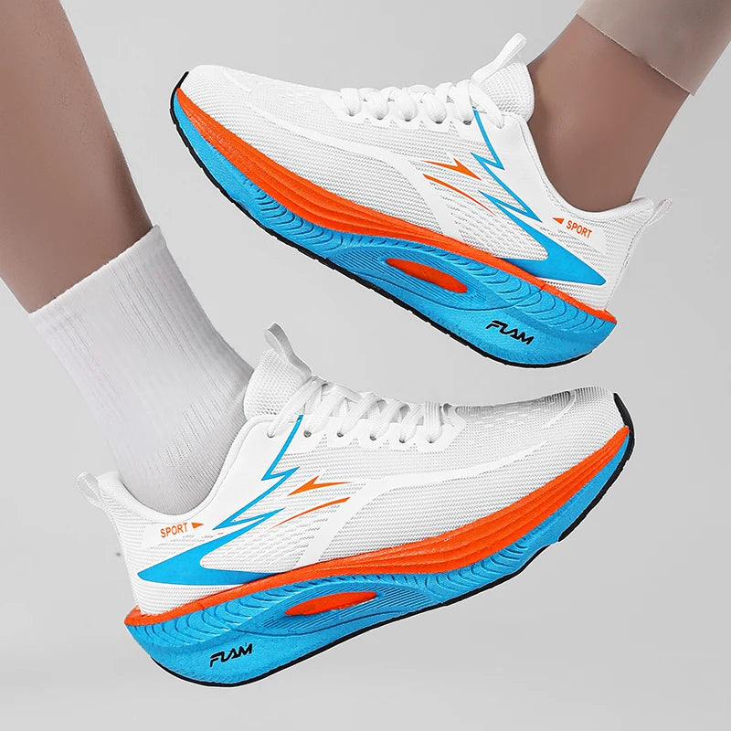Couple's shock-absorbing racing running shoes, with thick soles and soft elasticity, suitable for rainy days, versatile for runn