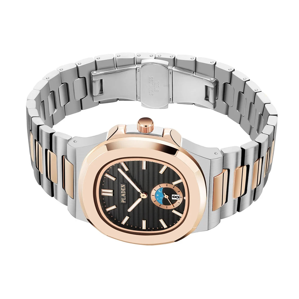 PLADEN Men's Quartz Watch Stylish Business Wristwatches Stainless Steel Calendar Waterproof Watches For Male High Quality New