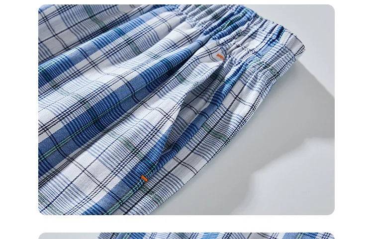 Spring Summer High Quality Pants Men 100% Cotton Sleep Bottoms Male Plus Size Night Trousers Men Casual Loose Plaid Home Pants