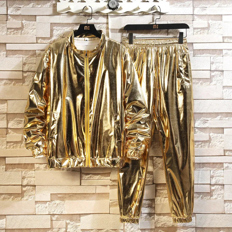 Unisex Jacket and Long Pants Tracksuit Stand Collar Sports Suit 2 Piece Set Men Women Cosplay Stage Performance Dance Costumes