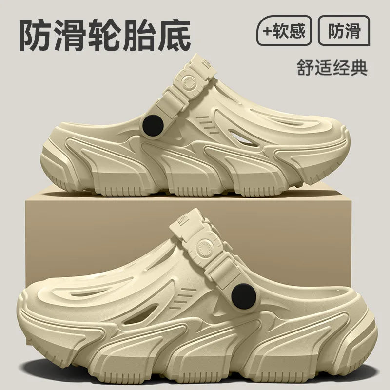 Thick soled perforated shoes for men, 2026 new model for home use, anti slip, wear-resistant, breathable and not tiring