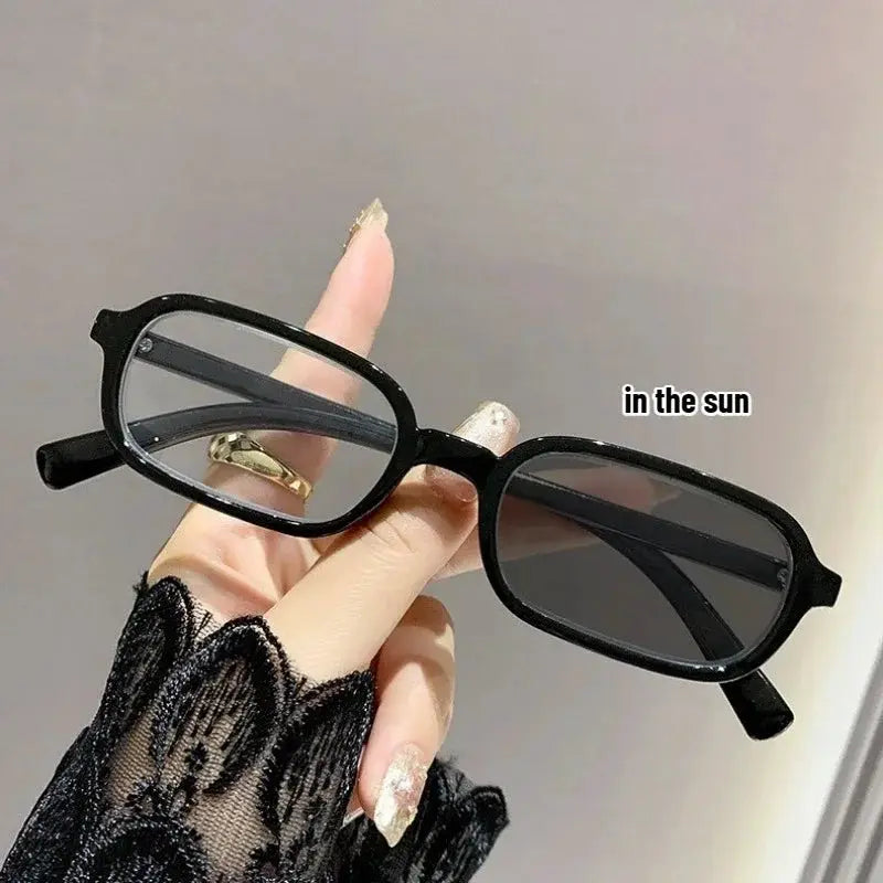 Women's INS Style Photochromic Reading Glasses Retro Square Small Frame Brand Designer Popular Eyeglasses Diopter 0 To +4.0 BAZAARHUBO