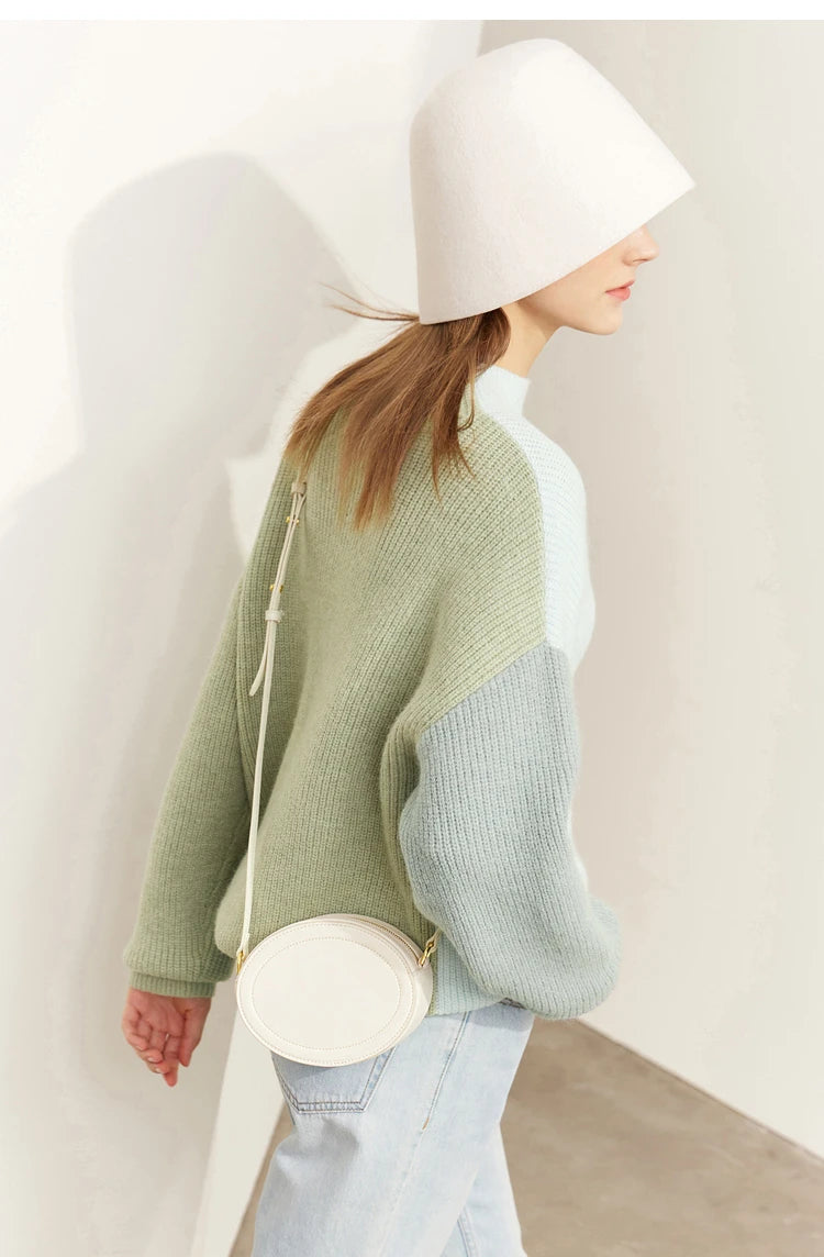 AMII Minimalism Sweaters Women 2024 Spring Street wear Spliced Knitted Top Drop Sleeve Loose Full Pullovers Sweaters 12344144