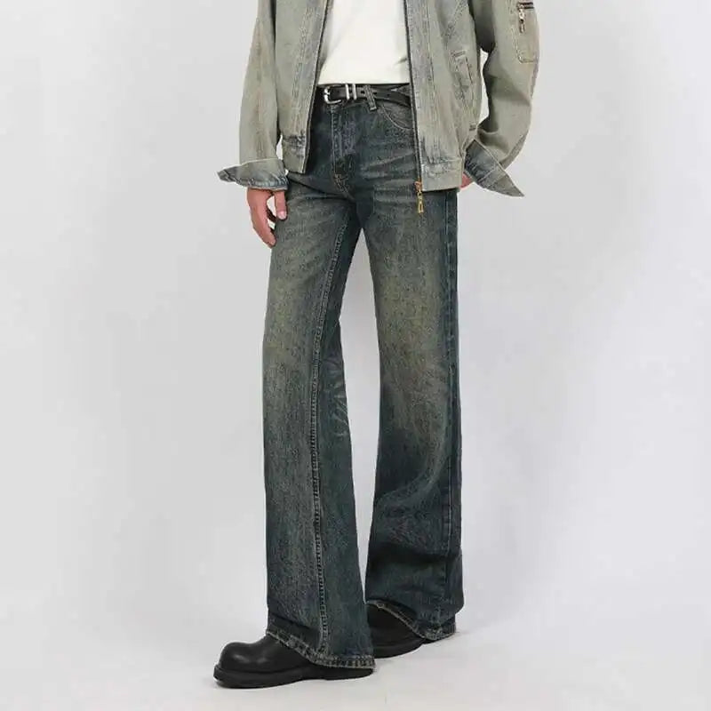 IEFB New Spring Men's Micro Flared Jeans Korean Straight Leg Design Solid Color High Street Fashion Male Denim Pants 9W1407