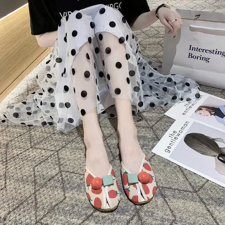 Slides Kawaii Shoes Round Toe Cute Women's Slippers and Ladies Sandals Mules Summer 2025 Flat Outside Comfortable Elegan Y 39 W