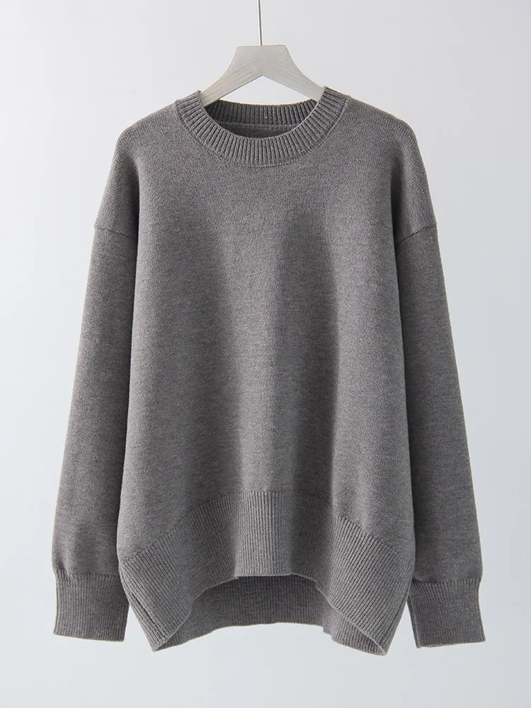 Oversize Burgundy Womens O Neck Knitwear Sweater Warm Winter Pullover