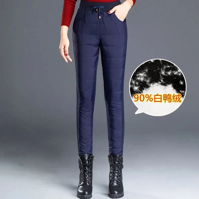 Winter Warm Windproof Pencil Pants Women Casual Oversize 4xl Slim Cotton Padded Lined Sweatpants High Waist 90cm Black Leggings
