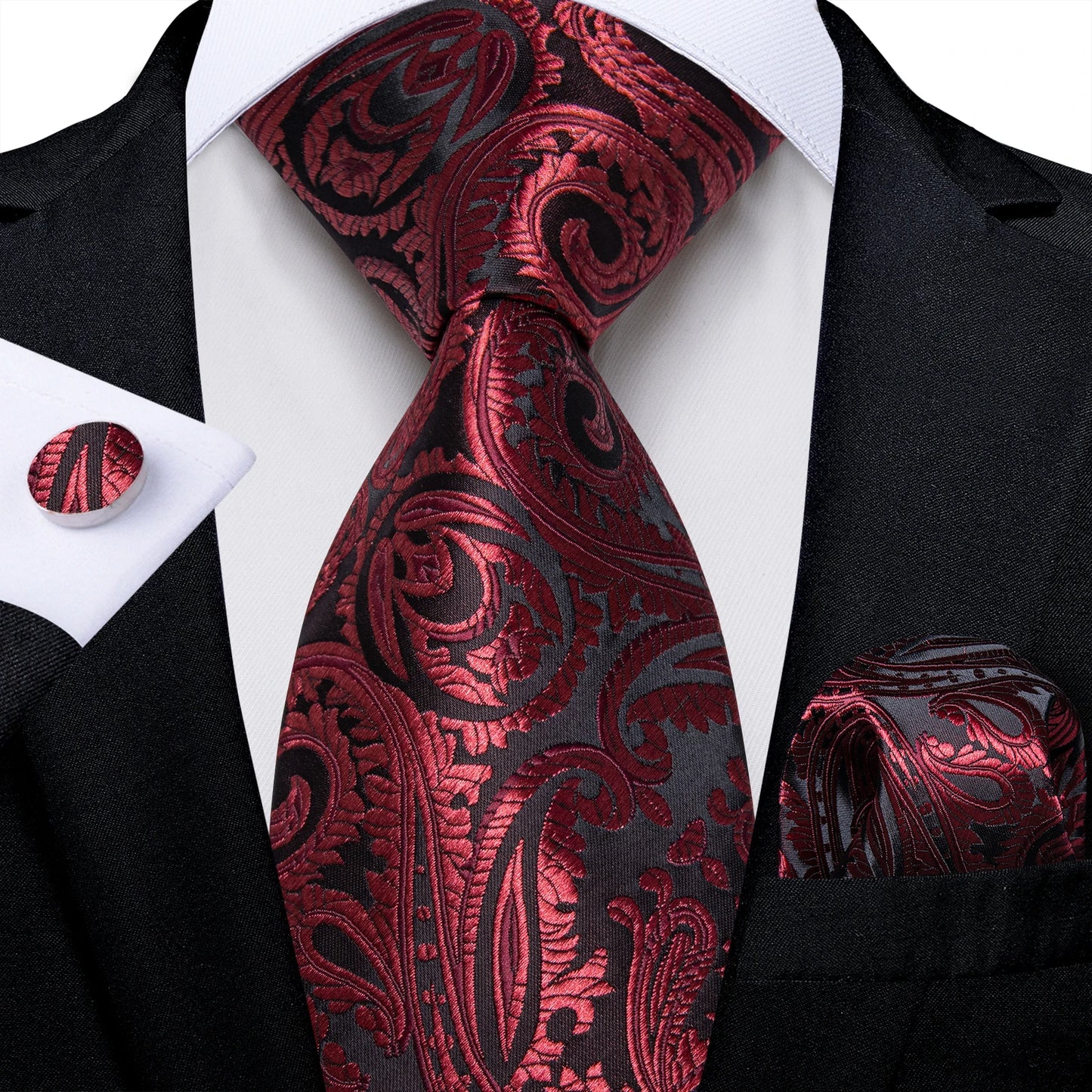 Dark Red Plaid Silk Ties for Men Classic 8cm Business Wedding Party Accessories Pocket Square Cufflinks Gift DiBanGu Dropship BAZAARHUBO