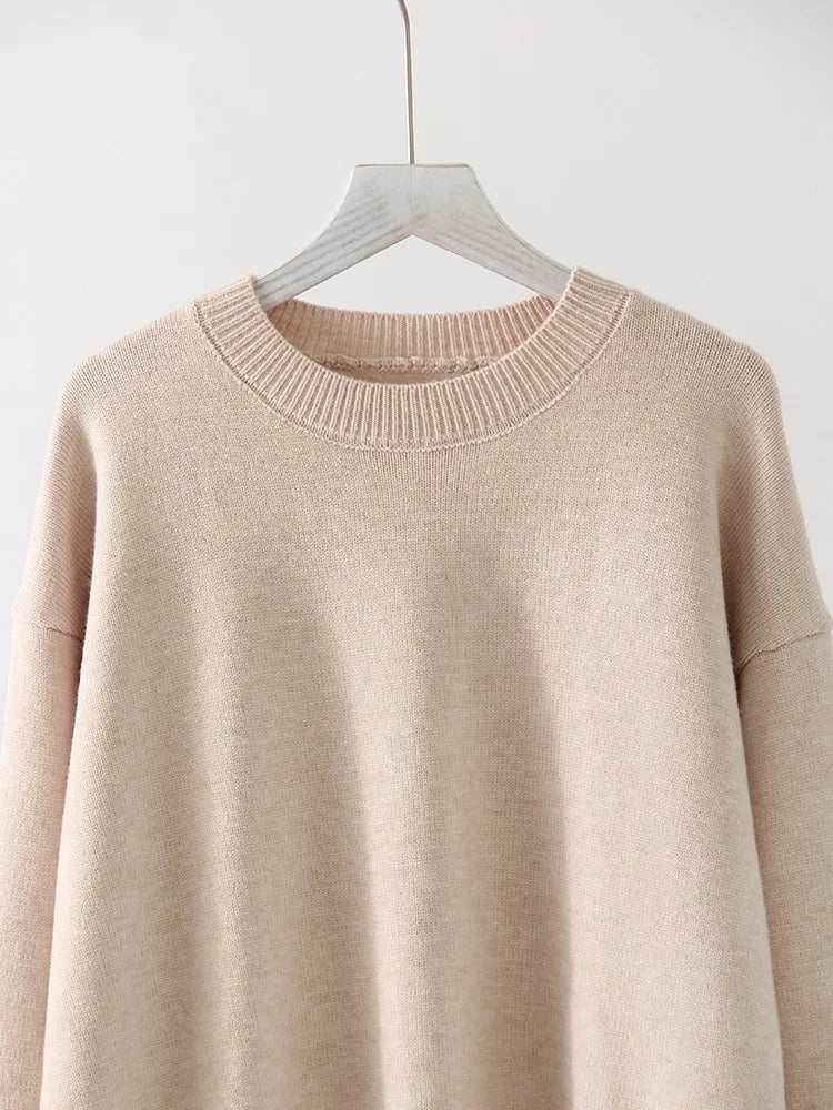 Oversize Burgundy Womens O Neck Knitwear Sweater Warm Winter Pullover