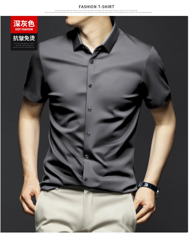 Men's 6XL Large High Quality Formal Shirts Short Sleeve Summer Clothing Non iron Business Casual ice Silk ice Feeling T-Shirts