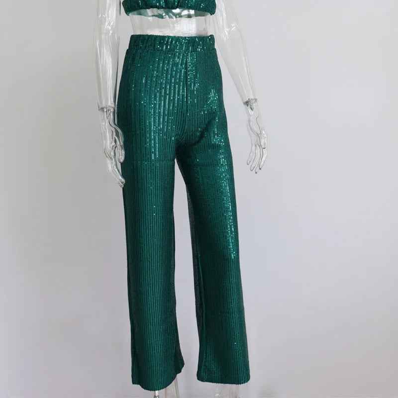 Women Fashion Tracksuits Shirt With Long Pants Three Pieces Sets Sequins Beading Clothing Outfits Women Blouses
