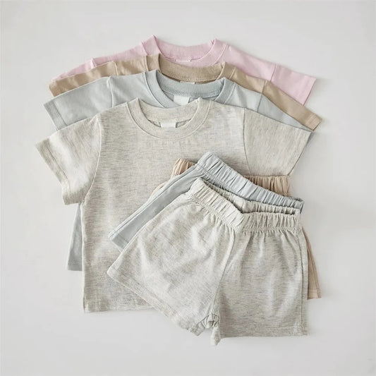 Summer Children Clothing Sets Toddler Baby Boy Solid Color Short-sleeved Tee And Shorts 2pcs Suit Kids Girls Casual Clothes Set