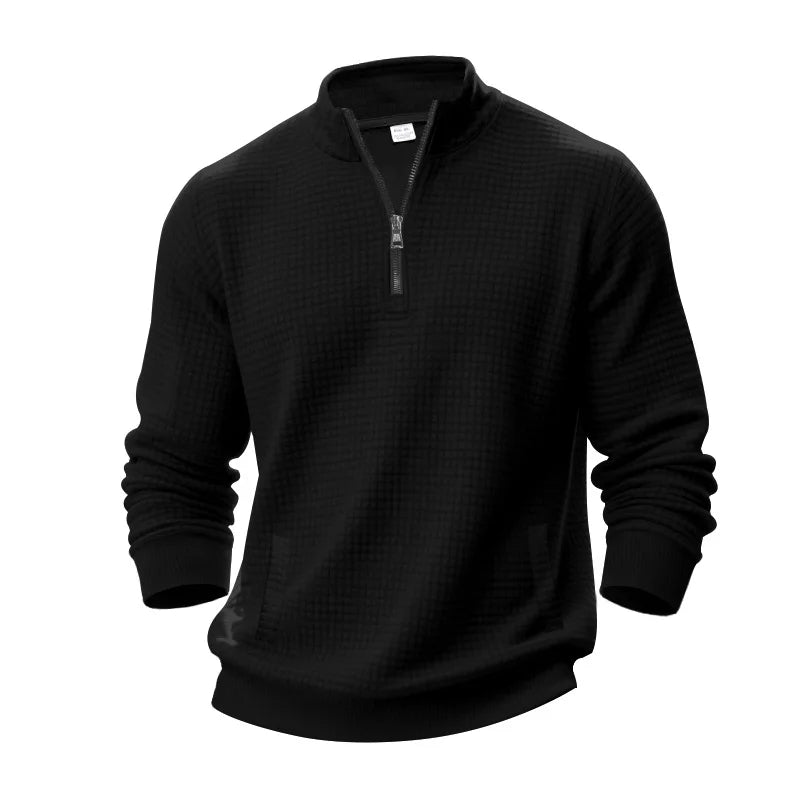 2025 Half-Zip Sweatshirt for Men, Autumn and Winter Jacquard Small Check Stand Collar Casual Pullover Fashion Men's Sweatshirt