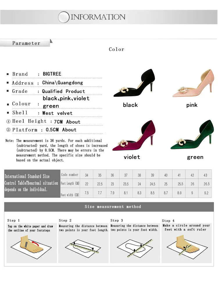 BIGTREE Shoes 7 cm Kitten high heels Rhinestone buckle Pearl Design Women Pumps Suede Ladies Heels Stilettos Luxury party shoes