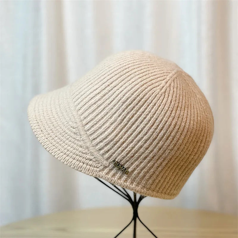 Winter Knitted Baseball Cap for Women's Caps Designer Head Solid Color Women's Knitted Hat Outdoor Casual Equestrian Hat Female BAZAARHUBO