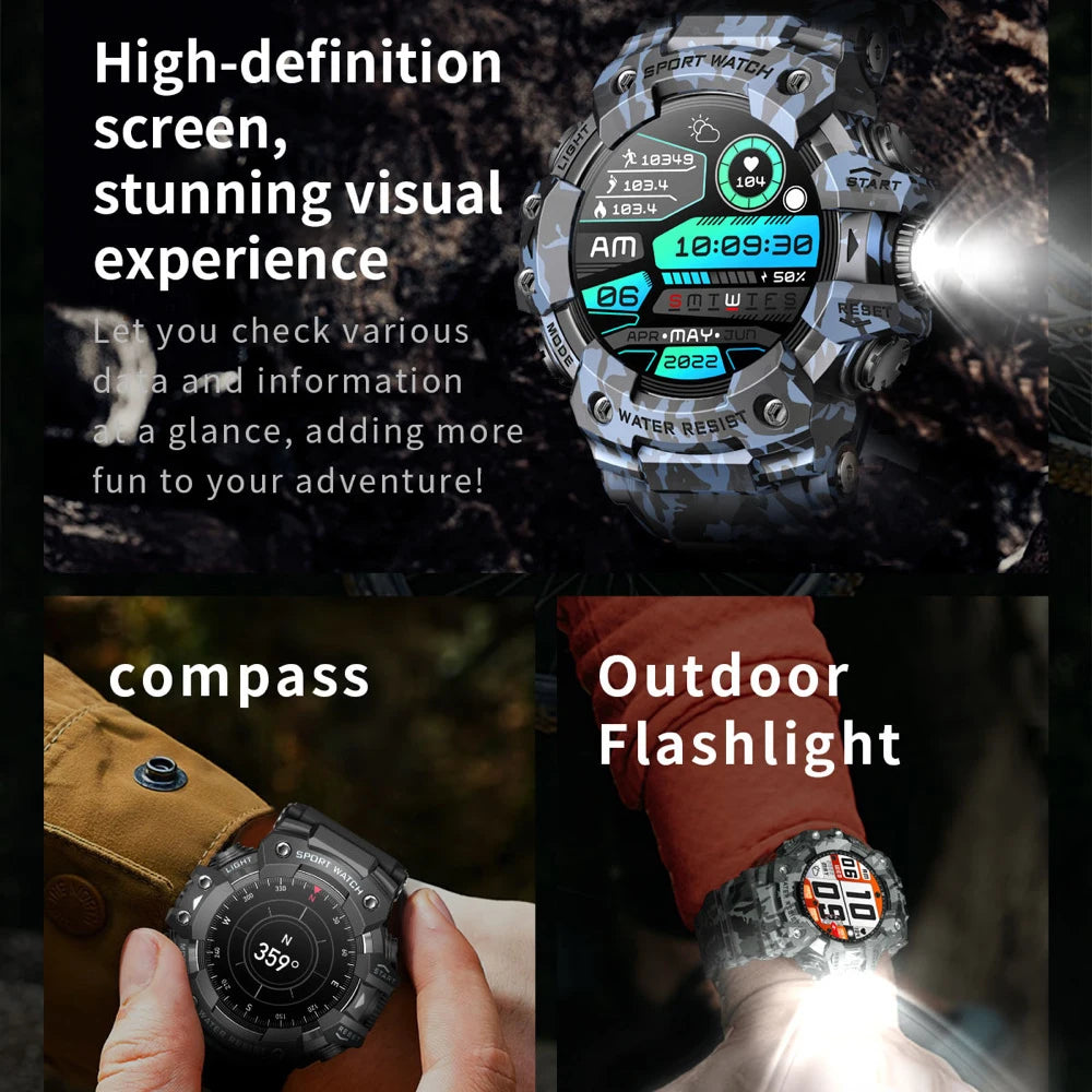 Outdoor Sports Smart Watches Men Blue Tooth Call Smartwatch Compass Waterproof Sleep Health Monitoring Message Push Flashlight