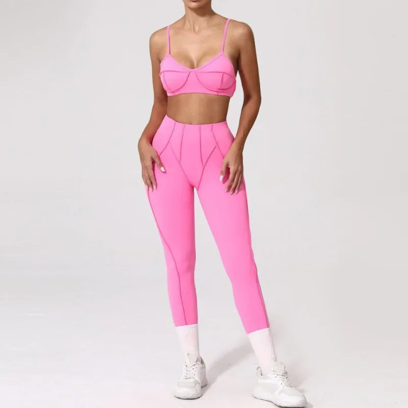 Yoga Fitness Sports Sets High Waist Hip-lifting Shorts Open Back Bra Suit Casual Running Workout Gym Leggings Sexy Set for Women