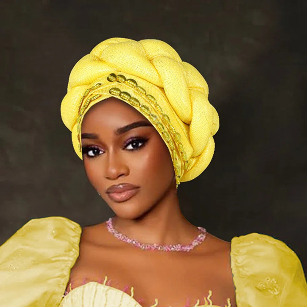 Fashion Hats for Women African Headtie Turban Auto Gele Head Wraps Cap Wedding Party Muslim Hijab Bonnet Headscarf Nigeria Geles