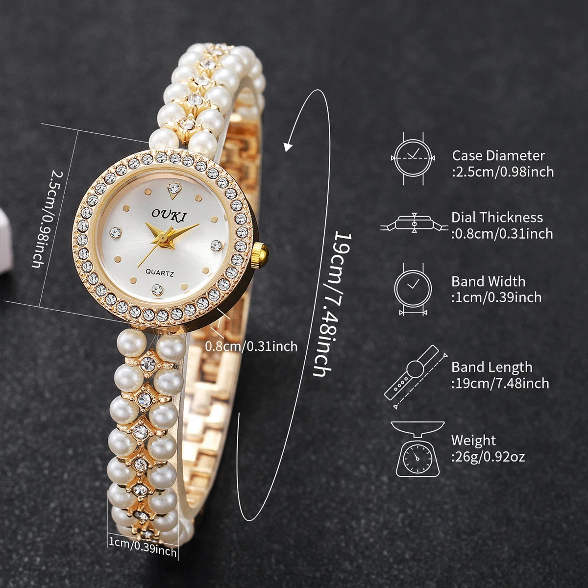 Fashion Women's Watches Ladies Imitation Pearls Alloy Band Analog Quartz Wristwatch Reloj Mujer（Without Box）