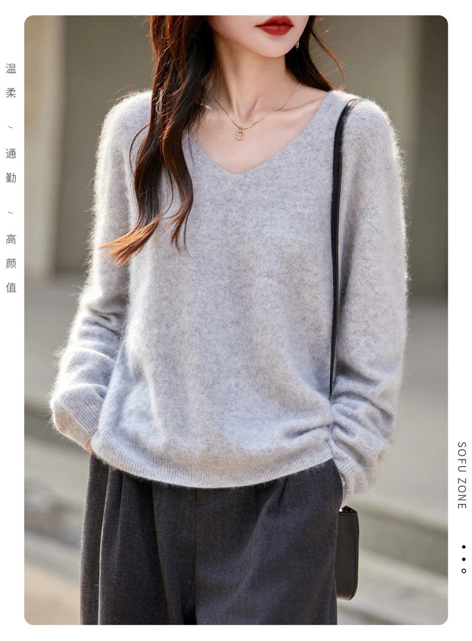 WinvyNee Women Tops Brushed Cashmere Wool Sweaters Winter V Neck Pink Warm Causal Knitted Tops Pullovers Solid Jumpers A1713002A