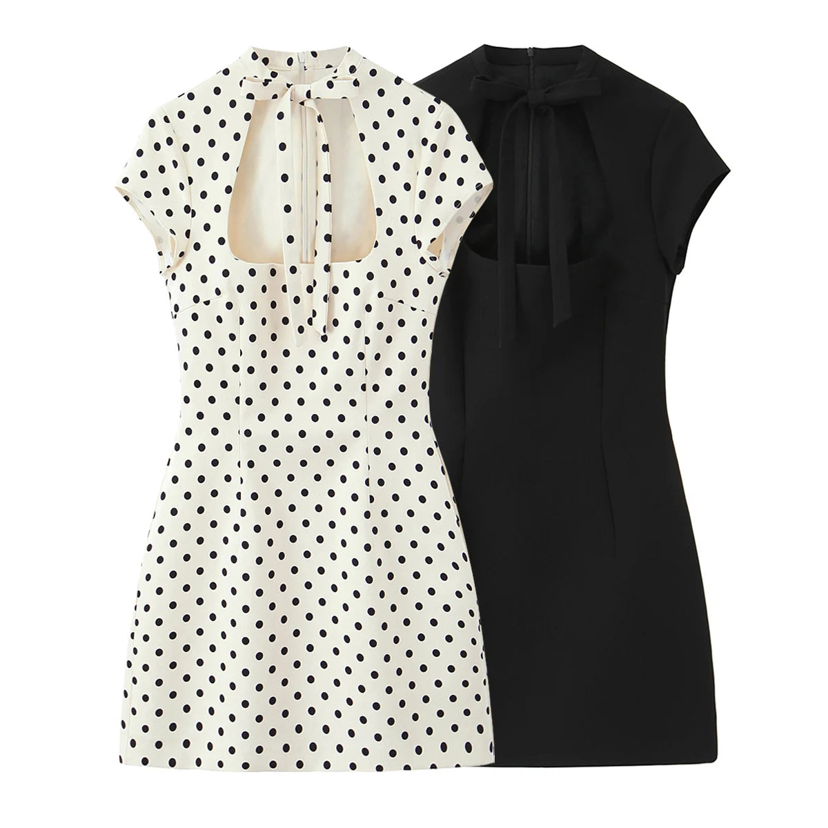 Fashion Polka Dot Mini Dress For Women 2026 Spring Summer Short Sleeve Lace Up Collar Party Dress Lady Bodycon Evening Vestidos