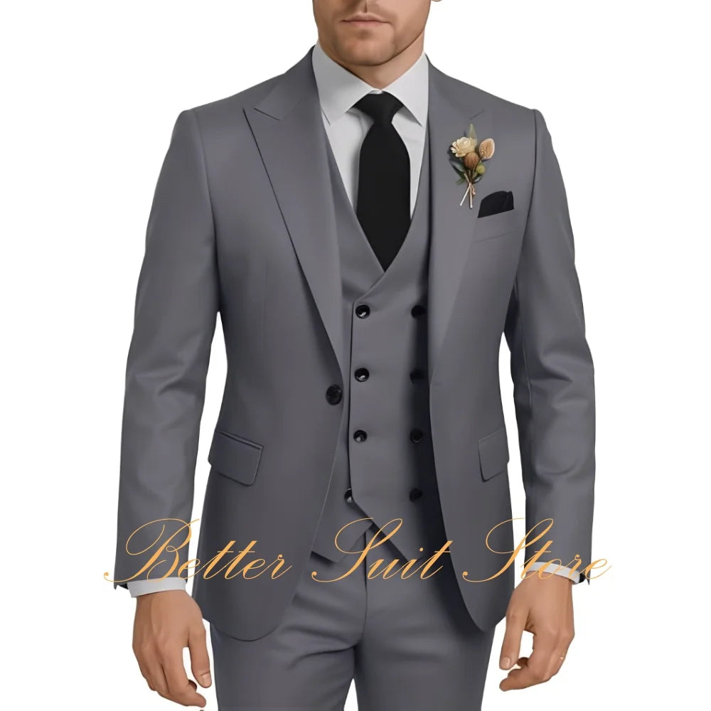 Men's Suits 3 Piece Set Wedding Groom Tuxedo Slim Fit Blazer Vest Pants One Button Jacket Formal Men Suit Set
