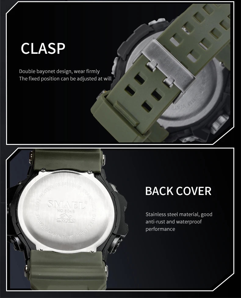 SMAEL Digital Watch LED Alarm Clock Military Watches Big Dial Digital Wristwatches 8082 Sport Watches for Men