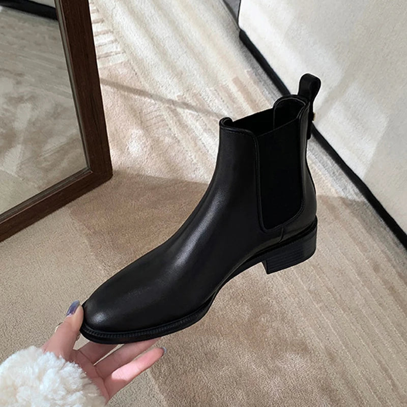 2026 Autumn/Winter Ankle Boots Women Basic Chelsea Botas Mujer Low Thick Heels Short Booties PU Leather Slip On Stretch Botines