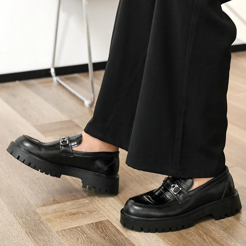 Business Men Thick-soled Loafers Black Brown Men One-foot Anti-slip Wear-resistant Business Social Shoes Brand Shoes Men 38-46
